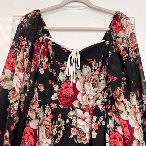 Baltic Born Viviana Tiered Floral Black and Red Long Sleeve Midi Dress - Picture 3 of 7